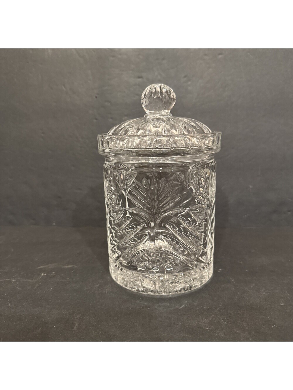 Vintage Fifth Avenue Crystal “Portico” Cookie/Apothecary Jar W Lid 7” H By 4.5”